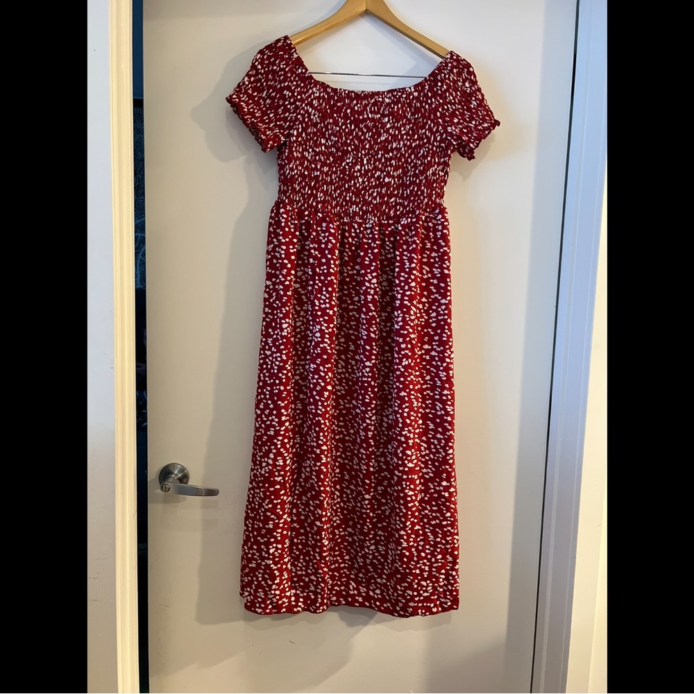 Plus All Over Print Split Hem Off The Shoulder Dress